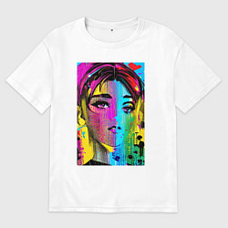 Футболка оверсайз мужская Портрет девушки - нейросеть, цвет: белый