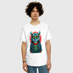 Футболка оверсайз мужская Дизайнерская сова, цвет: белый — фото 2