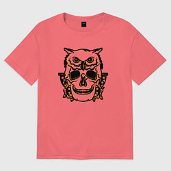 Футболка оверсайз мужская Old school owl, цвет: коралловый