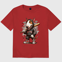 Футболка оверсайз мужская Bully with a baseball bat - ai art fantasy, цвет: красный