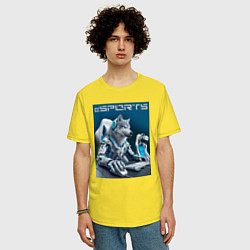 Футболка оверсайз мужская Крутой волчара киберспортсмен - нейросеть, цвет: желтый — фото 2