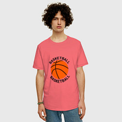 Футболка оверсайз мужская Эмблема баскетбольный мяч basketball, цвет: коралловый — фото 2