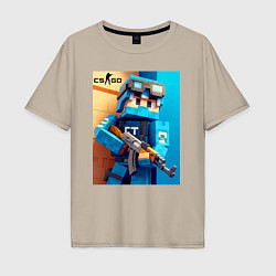 Футболка оверсайз мужская Counter Strike and Minecraft - collaboration, цвет: миндальный