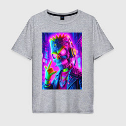 Футболка оверсайз мужская Cyber skeleton of Bart Simpson - neon glow, цвет: меланж