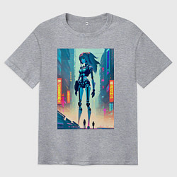 Футболка оверсайз мужская Cyber girl from future - fantasy, цвет: меланж