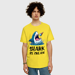 Футболка оверсайз мужская Shark ice cream - ai art, цвет: желтый — фото 2