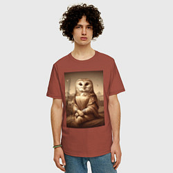 Футболка оверсайз мужская Сова Мона - фантазия от нейросети, цвет: кирпичный — фото 2