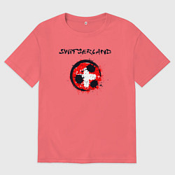 Футболка оверсайз мужская Сборная - Швейцария, цвет: коралловый