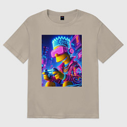 Футболка оверсайз мужская Bart Simpson esports player - neon glow, цвет: миндальный