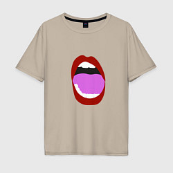 Футболка оверсайз мужская Открытый рот в мультяшном стиле красные губы секси, цвет: миндальный