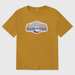 Футболка оверсайз мужская Прага - добро пожаловать, цвет: горчичный