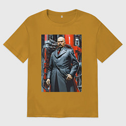 Футболка оверсайз мужская Ленин в кожанке - киберпанк, цвет: горчичный