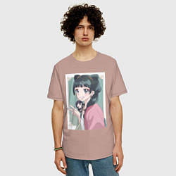 Футболка оверсайз мужская Монолог фармацевта Маомао чиби, цвет: пыльно-розовый — фото 2