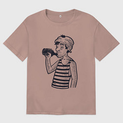 Футболка оверсайз мужская Алкаш, цвет: пыльно-розовый