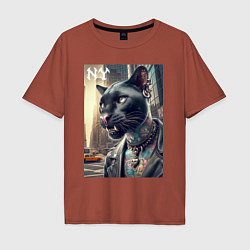 Футболка оверсайз мужская Cool dude panther from New York - ai art, цвет: кирпичный