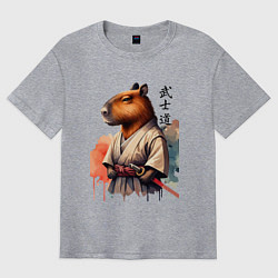 Футболка оверсайз мужская Capybara samurai - ai art fantasy, цвет: меланж
