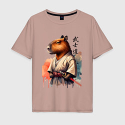 Футболка оверсайз мужская Capybara samurai - ai art fantasy, цвет: пыльно-розовый