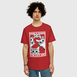 Футболка оверсайз мужская Home is where the cats are, цвет: красный — фото 2