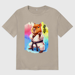 Футболка оверсайз мужская Кёкусинкай карате - капибара, цвет: миндальный