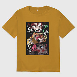 Футболка оверсайз мужская Тандзиро Зеницу Инозука манга Клинок рассекающий д, цвет: горчичный