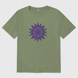Футболка оверсайз мужская Декоративная мандала фиолетового цвета, цвет: авокадо