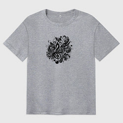 Футболка оверсайз мужская Орнамент со скрипичным ключом тату стиль, цвет: меланж