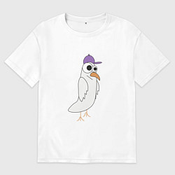 Футболка оверсайз мужская Странный птиц птица голубь в кепке чайка на стиле, цвет: белый