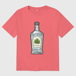 Футболка оверсайз мужская Бутылка текилы, цвет: коралловый