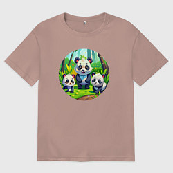 Футболка оверсайз мужская Панды в бамбуковом лесу, цвет: пыльно-розовый