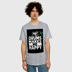 Футболка оверсайз мужская Барабаны делают меня счастливее, цвет: меланж — фото 2