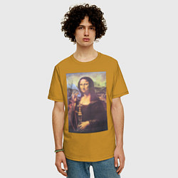 Футболка оверсайз мужская Мона Лиза с кальяном, цвет: горчичный — фото 2