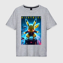 Футболка оверсайз мужская Cyber Pikachu - neon glow ai art, цвет: меланж