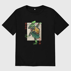 Футболка оверсайз мужская Лягушка - японский стиль, цвет: черный