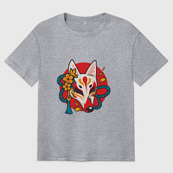Футболка оверсайз мужская Лиса самурай, цвет: меланж