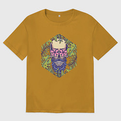 Футболка оверсайз мужская Бородатый череп хипстер в цветах, цвет: горчичный