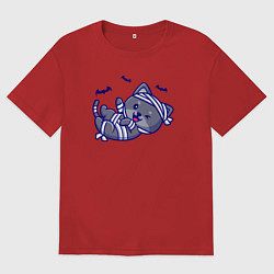 Футболка оверсайз мужская Котик-мумия и летучие мыши, цвет: красный