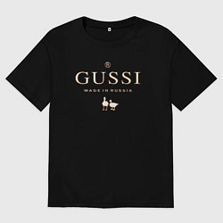 Футболка оверсайз мужская Гусси золотой - гуси эмблема надпись, цвет: черный