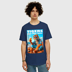 Футболка оверсайз мужская Tigers also like beer - ai art fantasy, цвет: тёмно-синий — фото 2