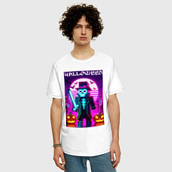 Футболка оверсайз мужская Скелет в шляпе с мечом - Майнкрафт, цвет: белый — фото 2