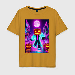 Футболка оверсайз мужская Neon halloween and Minecraft - collaboration, цвет: горчичный