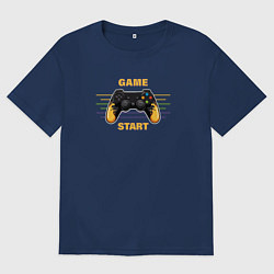 Футболка оверсайз мужская Джойстик с надписью start game, цвет: тёмно-синий