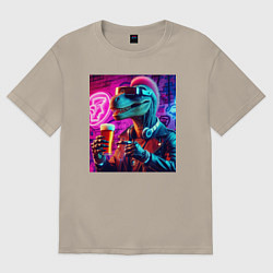Футболка оверсайз мужская Neon beersaur - neon glow, цвет: миндальный