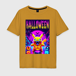 Футболка оверсайз мужская Pikachu - halloween vaporwave, цвет: горчичный