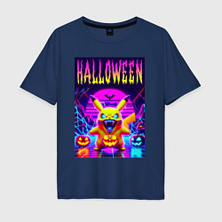 Футболка оверсайз мужская Pikachu - halloween vaporwave, цвет: тёмно-синий