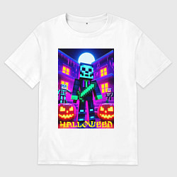 Футболка оверсайз мужская Halloween and Minecraft - neon collaboration, цвет: белый