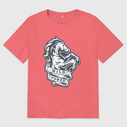 Футболка оверсайз мужская Мустанг - дикая энергия, цвет: коралловый