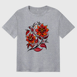 Футболка оверсайз мужская Алый цветок, цвет: меланж