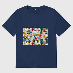 Мужская футболка оверсайз Русская зима зарисовки