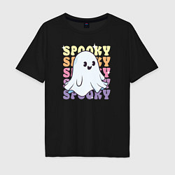 Футболка оверсайз мужская Cute little spooky ghost, цвет: черный