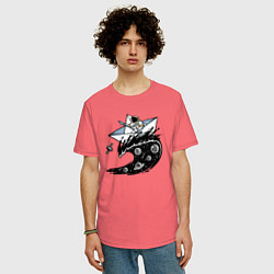 Футболка оверсайз мужская Кораблик на космической волне, цвет: коралловый — фото 2